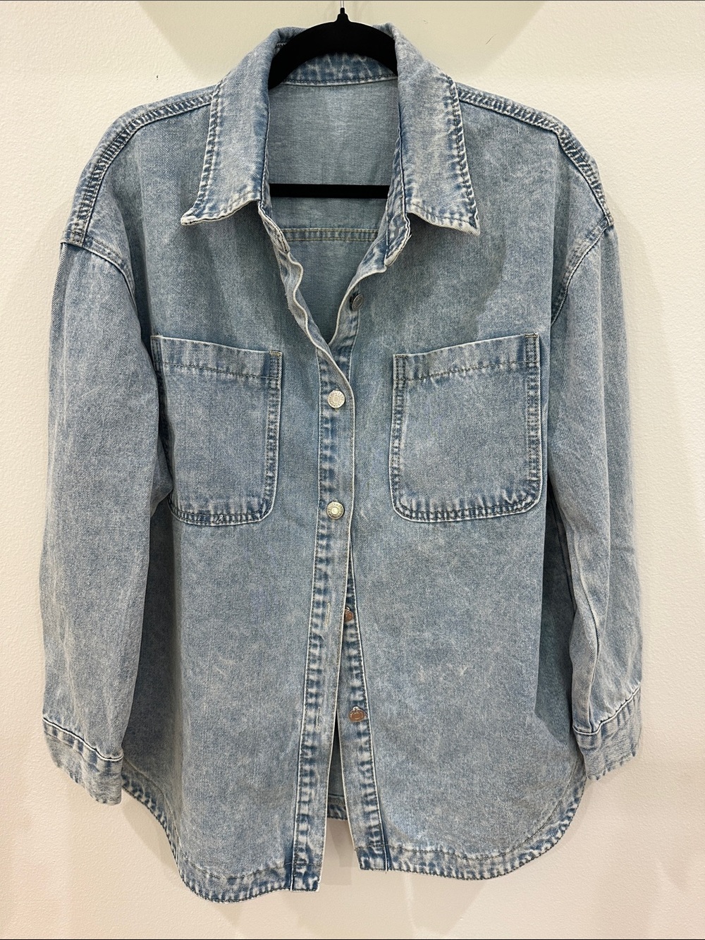 Light Wash Denim Button-Up Shirt Jacket